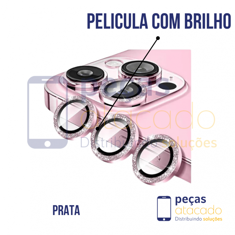 PELICULA DE CAMERA IPHONE 16 PRO | 16 PRO MAX COM BRILHO ROSA (KIT)