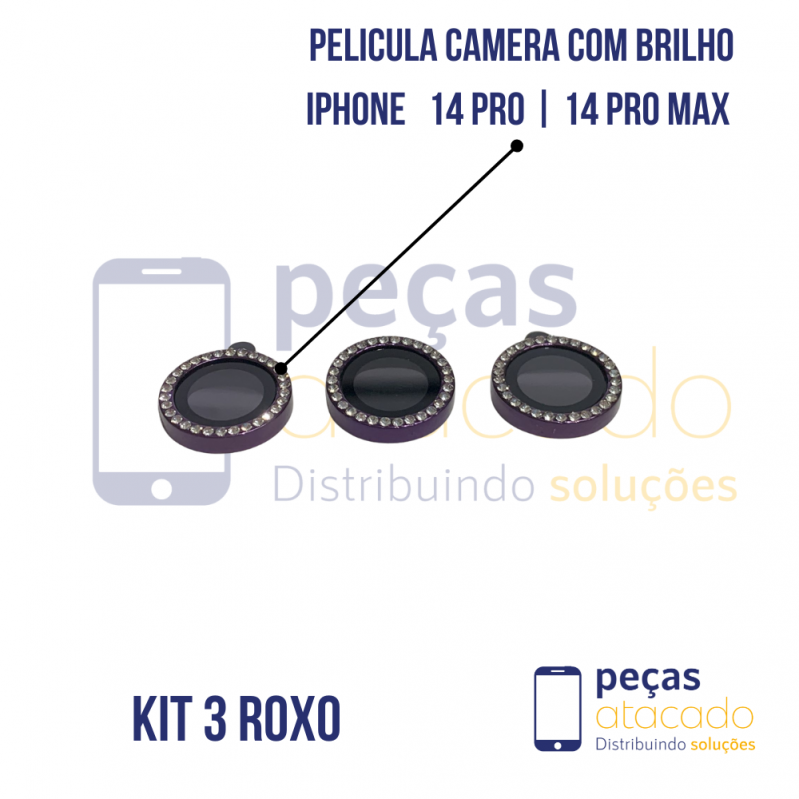 PELICULA DE CAMERA IPHONE 14 PRO | 14 PRO MAX COM BRILHO ROXA (KIT)