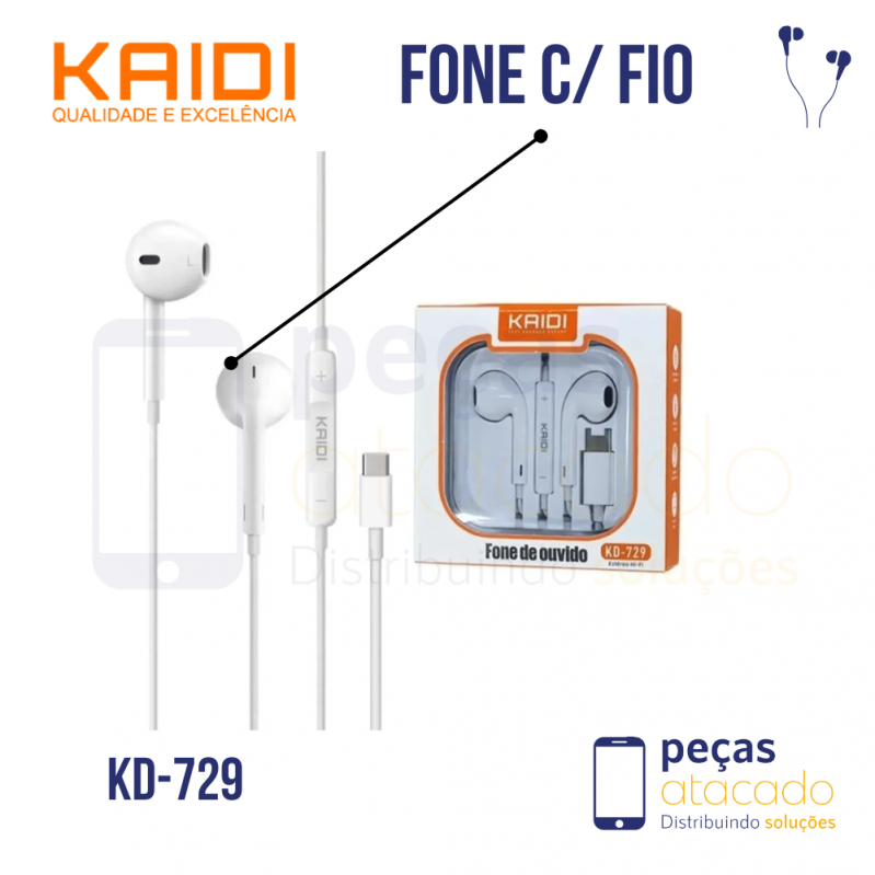 FONE DE OUVIDO KAIDI COM FIO TIPO C (KD-729)