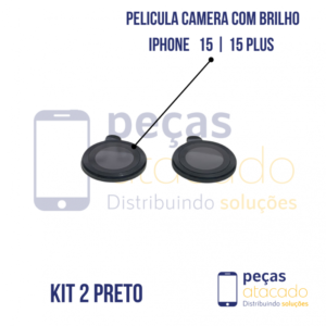 PELICULA DE CAMERA IPHONE 15 | 15 PLUS PRETA (KIT)