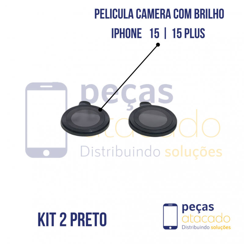 PELICULA DE CAMERA IPHONE 15 | 15 PLUS PRETA (KIT)