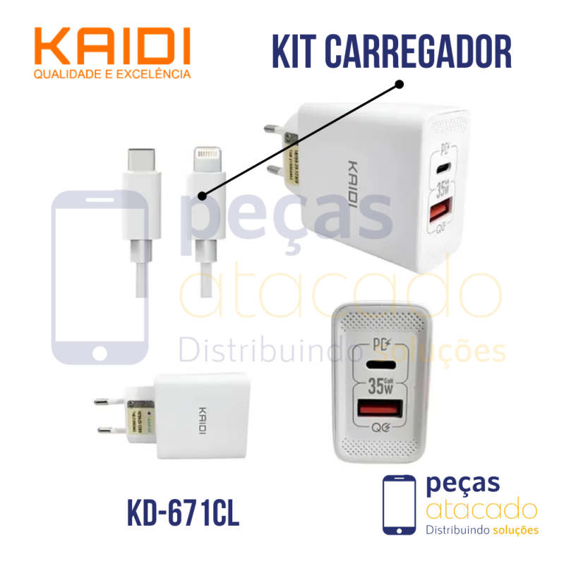 FONTE KAIDI USB +TIPO C 35W (KD-671)