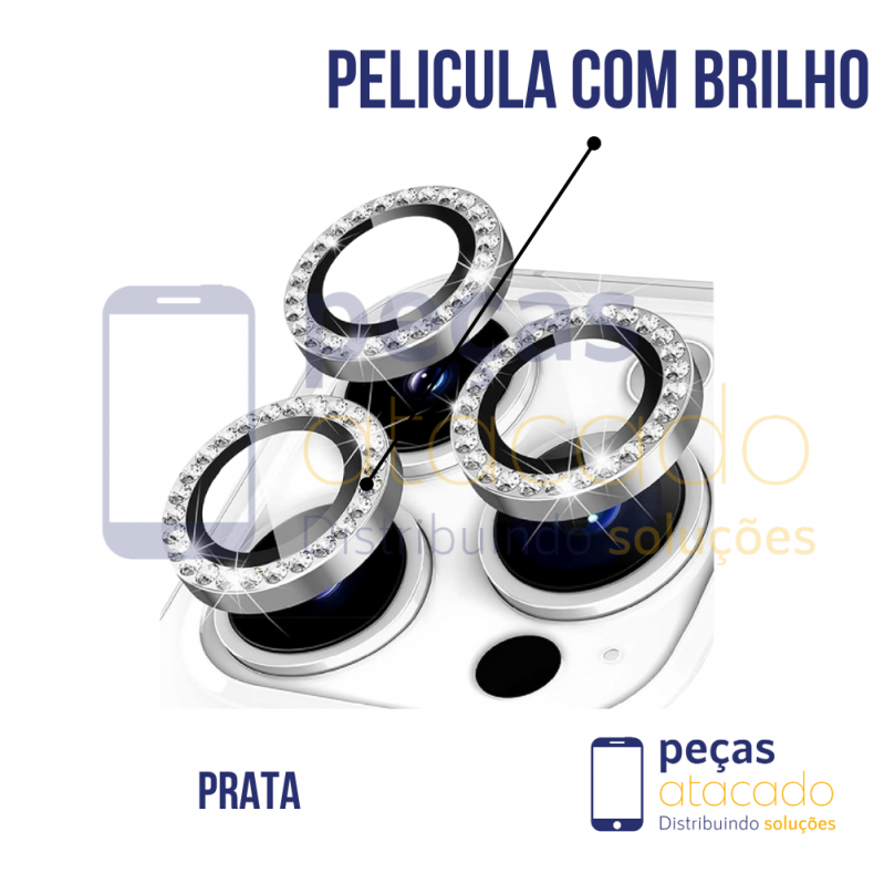 PELICULA DE CAMERA IPHONE 16 PRO | 16 PRO MAX COM BRILHO PRATA (KIT)