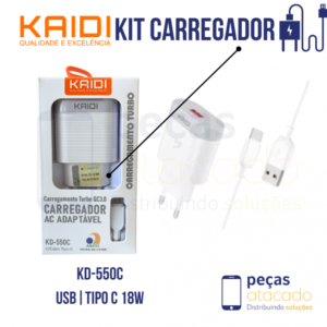 KIT CARREGADOR KAIDI USB | LIGHTNING 18W (TURBO) KD-550A
