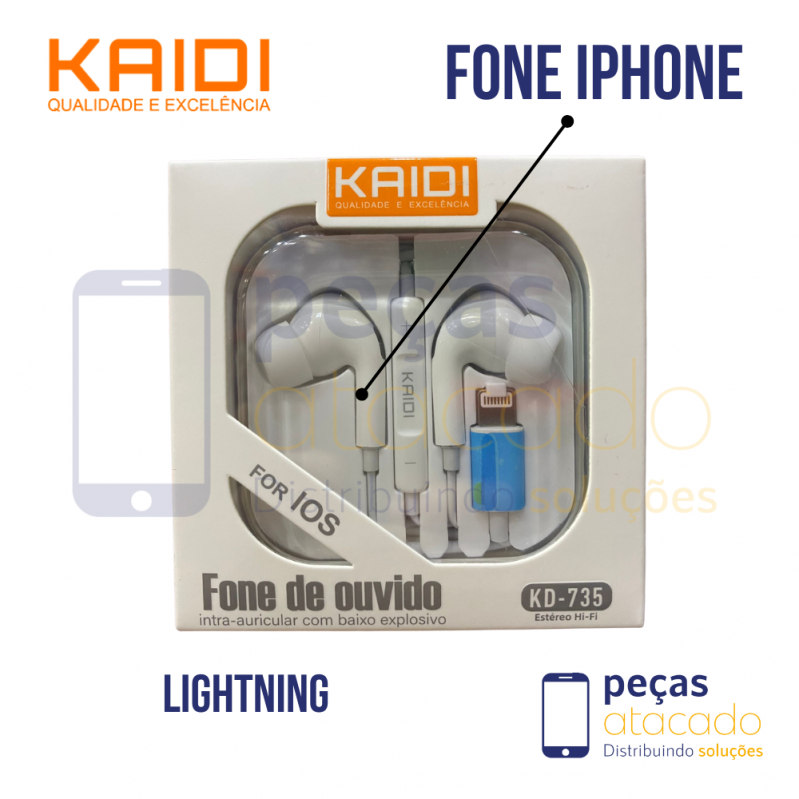 FONE DE OUVIDO COM FIO LIGHTNING KAIDI KD-735