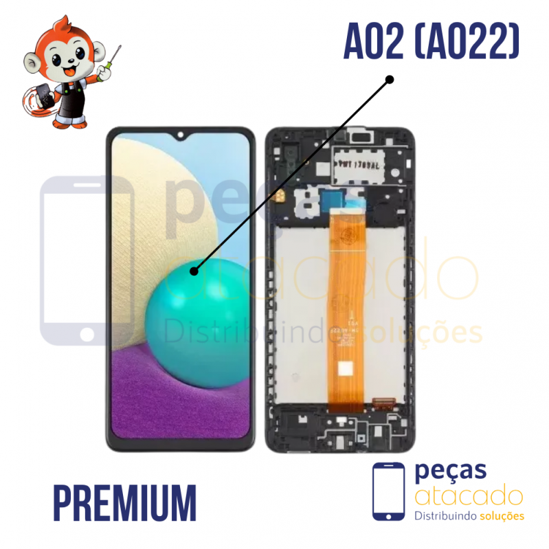 S-0943 FRONTAL SAMSUNG A02 (SM-A022) COM ARO MACAQUINHO PREMIUM IPS