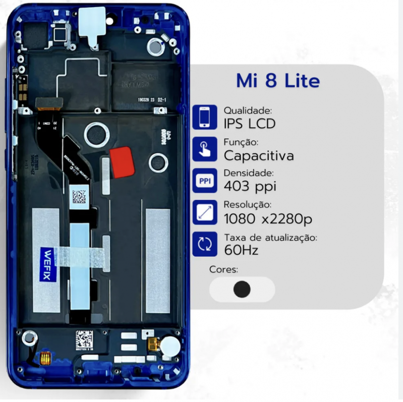 FRONTAL XIAOMI MI 8 LITE (M1808d2tg ) COM ARO AZUL WEFIX