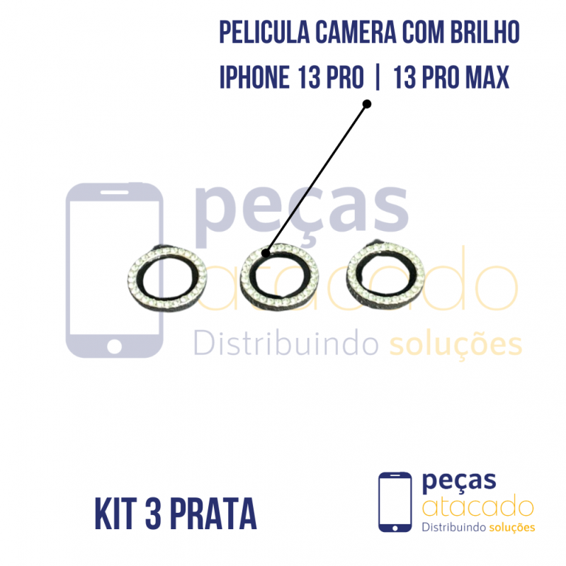 PELICULA DE CAMERA IPHONE 13 PRO | 13 PRO MAX COM BRILHO PRATA (KIT)