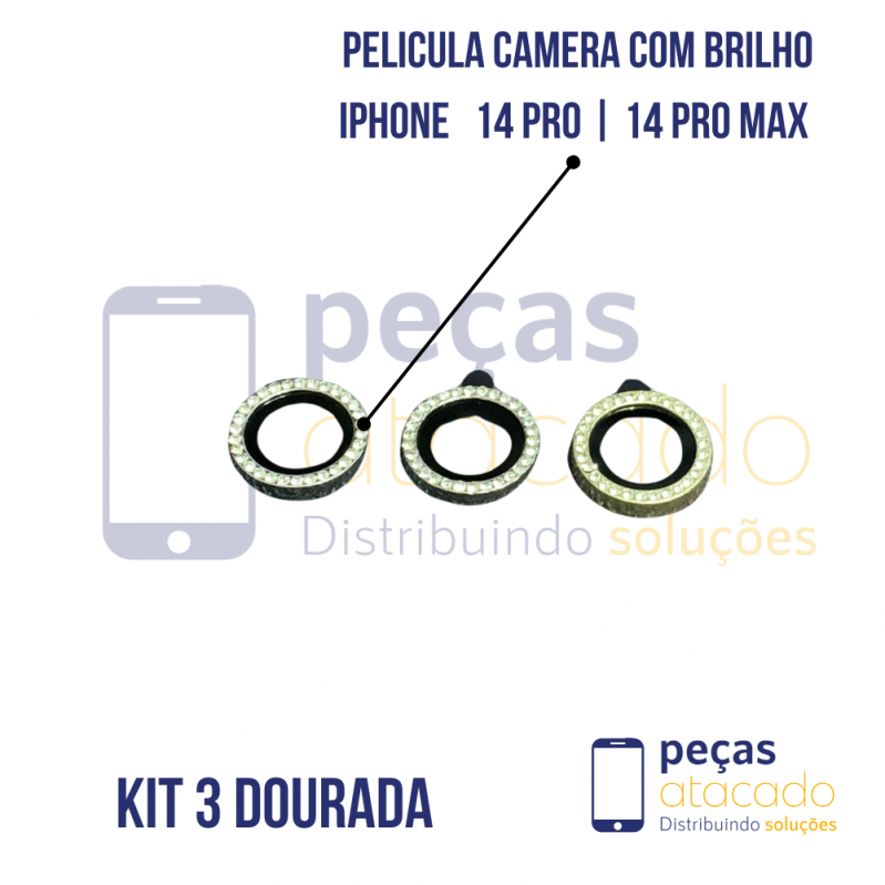 PELICULA DE CAMERA IPHONE 14 PRO | 14 PRO MAX COM BRILHO DOURADA (KIT)