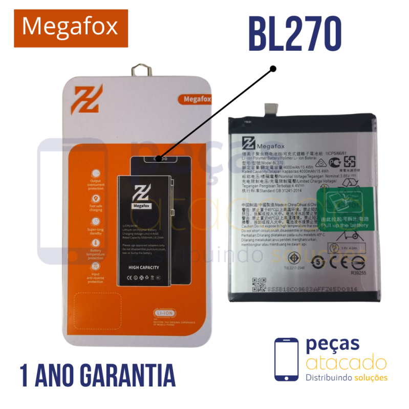 BA-0671 BATERIA MEGAFOX MOTOROLA MOTO G6 PLAY | E5 (BL270) (1 ANO DE GARANTIA)