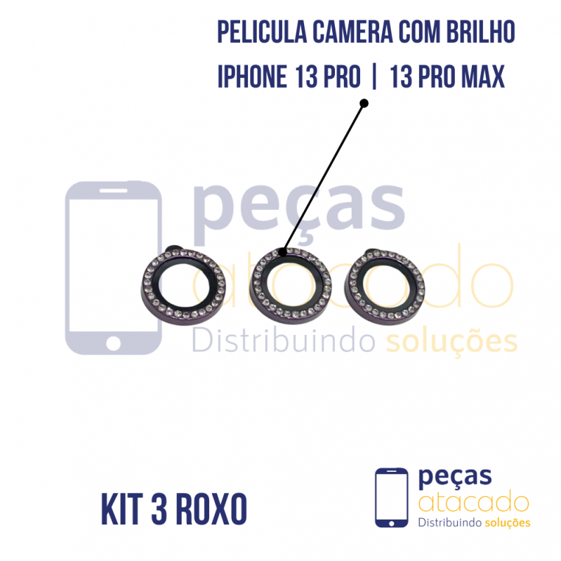 PELICULA DE CAMERA IPHONE 13 PRO | 13 PRO MAX COM BRILHO ROXA (KIT)