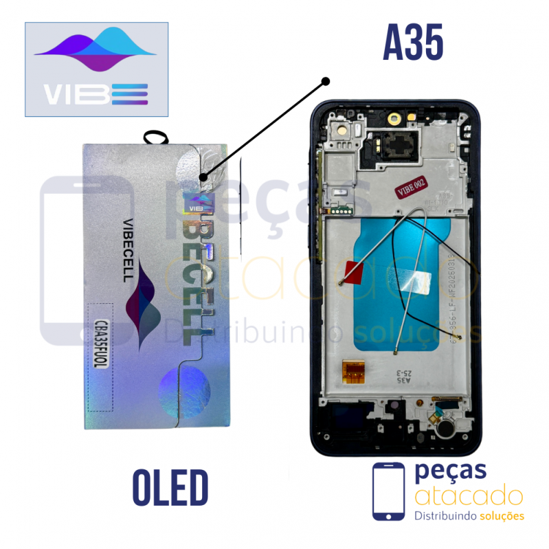 S-0933 FRONTAL SAMSUNG A35 (SM-A356) COM ARO AZUL ESCURO VIBE OLED