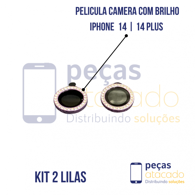 PELICULA DE CAMERA IPHONE 14 | 14 PLUS COM BRILHO LILAS (KIT)