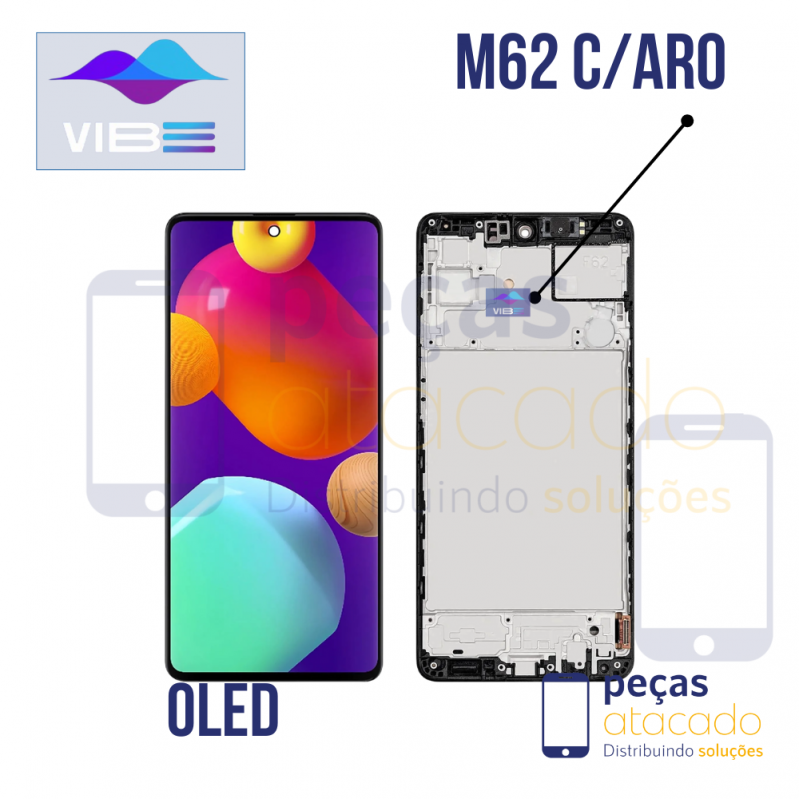 S-0679 FRONTAL SAMSUNG M62 COM ARO PRETO VIBE OLED