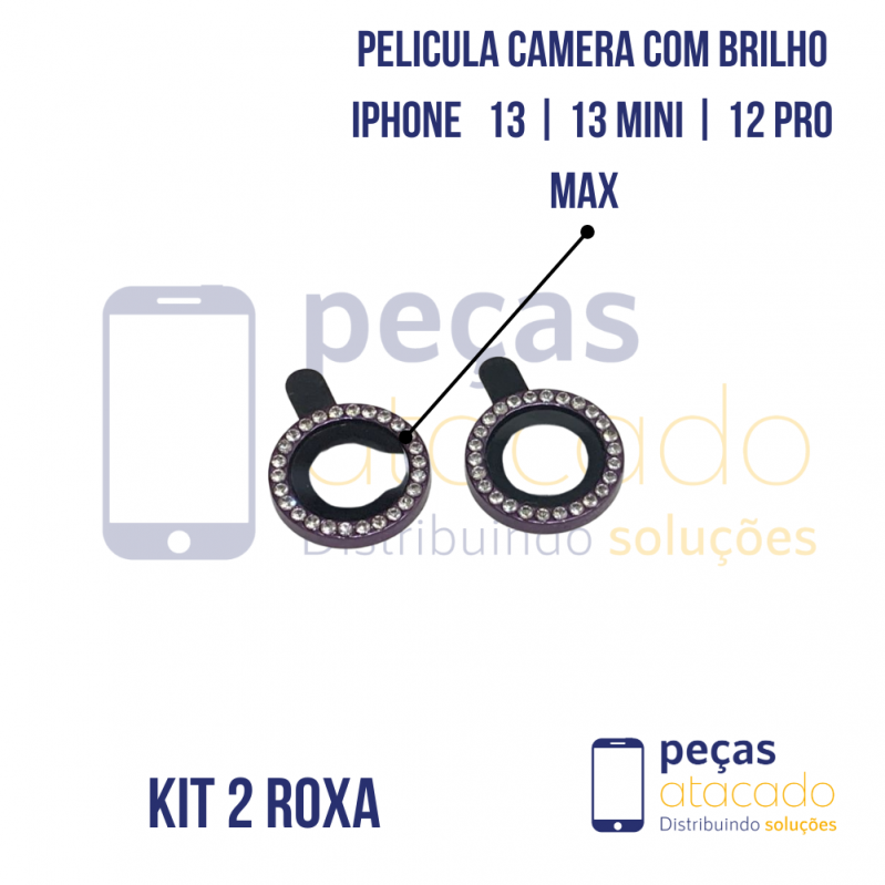 PELICULA DE CAMERA IPHONE 13 | 13 MINI | 12 PRO MAX COM BRILHO ROXA (KIT)