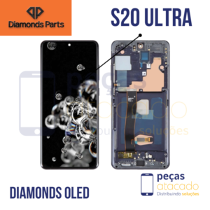 S-0209 FRONTAL SAMSUNG S20 ULTRA COM ARO PRETO DIAMONDS OLED