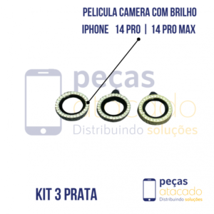 PELICULA DE CAMERA IPHONE 14 PRO | 14 PRO MAX COM BRILHO PRATA (KIT)