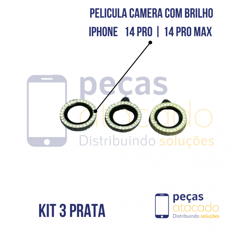 PELICULA DE CAMERA IPHONE 14 PRO | 14 PRO MAX COM BRILHO PRATA (KIT)