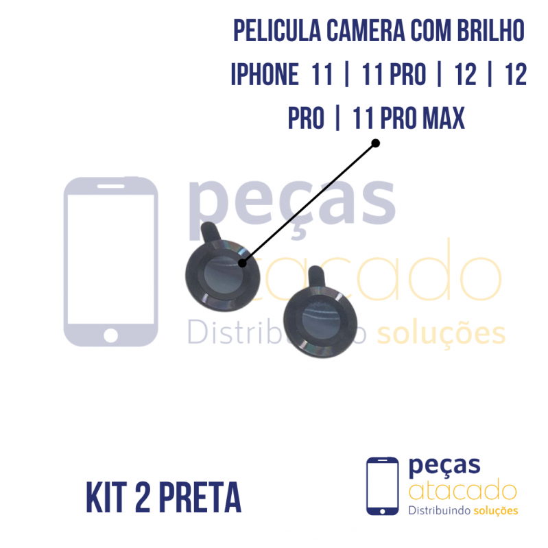 PELICULA DE CAMERA IPHONE 11 | 11 PRO | 12 | 12 PRO | 11 PRO MAX PRETA (KIT)