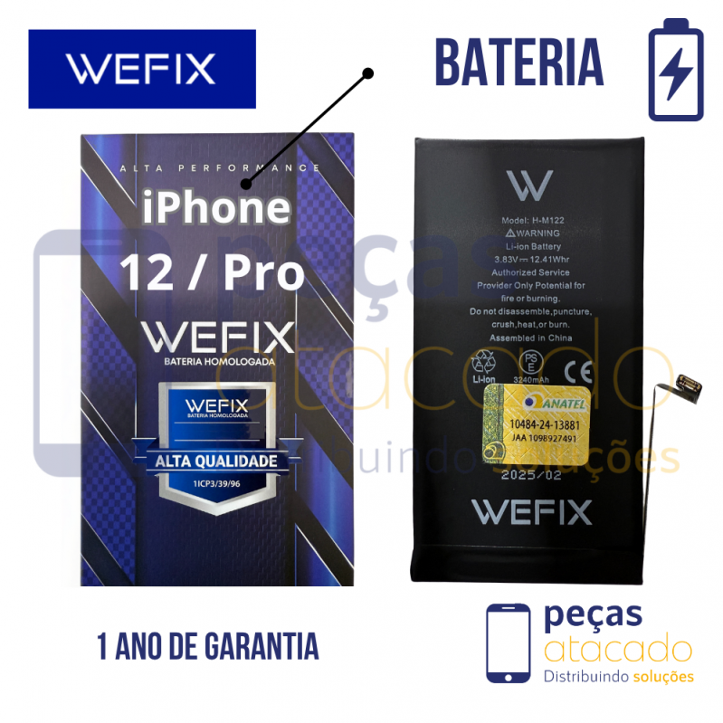 BA-0609 BATERIA WEFIX IPHONE 12 | 12 PRO  (A2403) ANATEL (1 ANO DE GARANTIA)