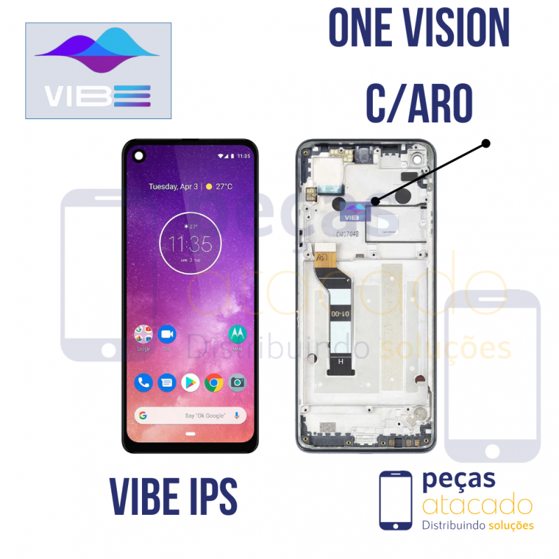 S-0719 FRONTAL MOTOROLA MOTO ONE VISION COM ARO PRETO VIBE IPS