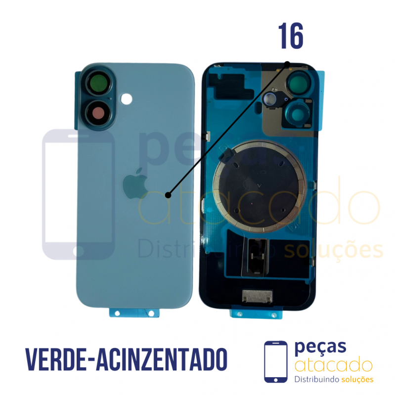 N-0086 TAMPA TRASEIRA COM SUPORTE E IMÃ IPHONE 16 VERDE-ACINZENTADO