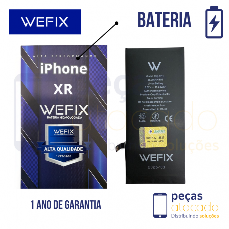 BA-0620 BATERIA WEFIX IPHONE XR (A1984) ANATEL (1 ANO DE GARANTIA)