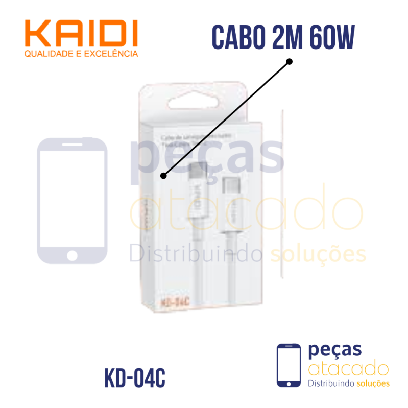 CABO KAIDI TIPO C PARA TIPO C PD 60W 2 METROS  (KD-04C)