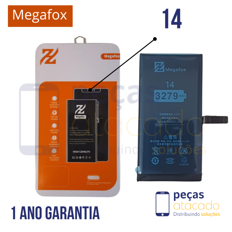 BA-0696 BATERIA MEGAFOX IPHONE 14 (NAO PRECISA TROCAR EPROM) (1 ANO DE GARANTIA)