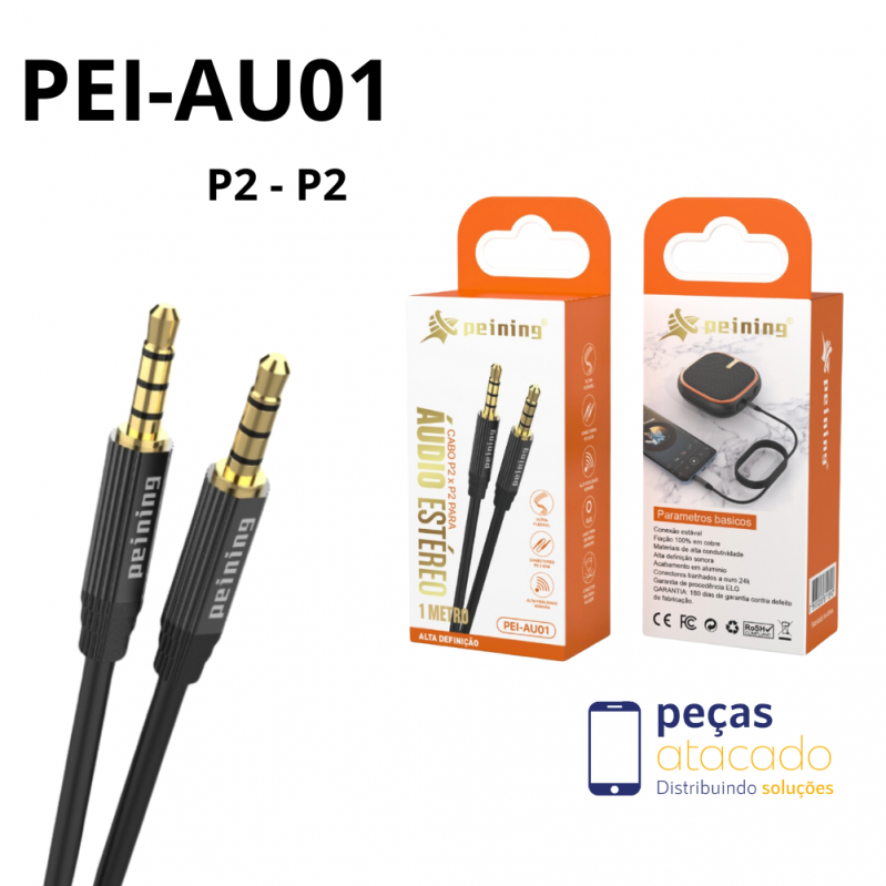 CABO DE ÁUDIO ESTÉREO PEINING P2 PARA P2 3.5CM (PEI-AU01)
