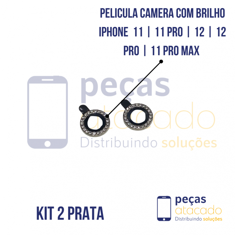 PELICULA DE CAMERA IPHONE 11 | 11 PRO | 12 | 12 PRO | 11 PRO MAX COM BRILHO PRATA (KIT)