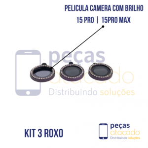 PELICULA DE CAMERA IPHONE 15 PRO | 15 PRO MAX COM BRILHO ROXA (KIT)