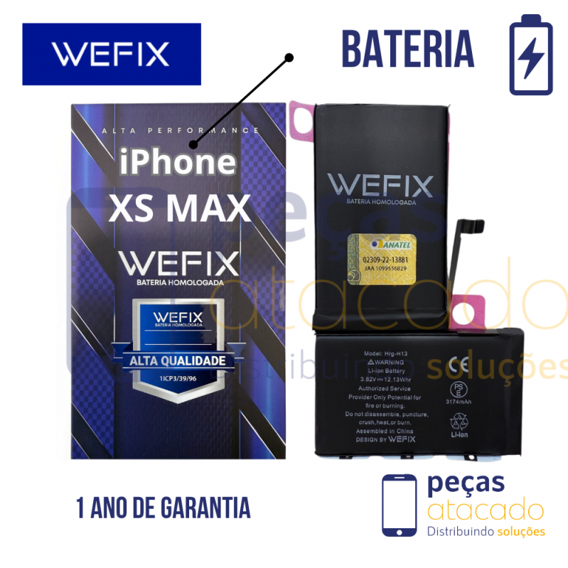 BA-0611 BATERIA WEFIX IPHONE XS MAX (A1921) ANATEL (1 ANO DE GARANTIA)
