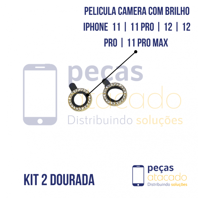 PELICULA DE CAMERA IPHONE 11 | 11 PRO | 12 | 12 PRO | 11 PRO MAX COM BRILHO DOURADA (KIT)