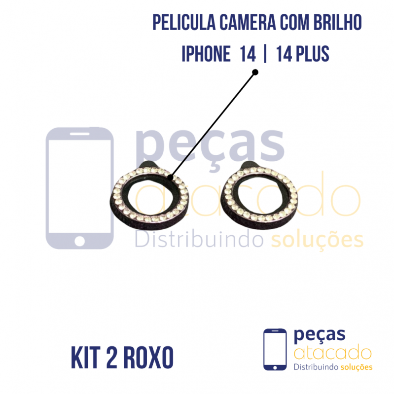 PELICULA DE CAMERA IPHONE 14 | 14 PLUS COM BRILHO ROXA (KIT)