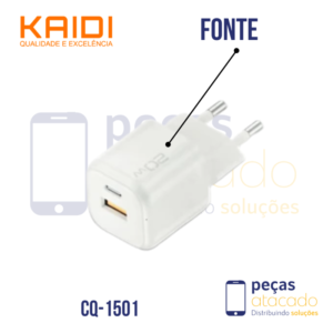 KIT CARREGADOR KAIDI USB + C | TIPO C PARA TIPO LIGHTNING 20W CQ-1501CL