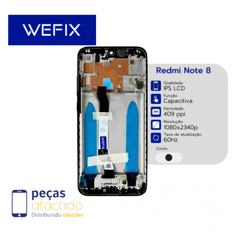 S-0495 FRONTAL XIAOMI  NOTE 8 (M1908C3JH) (M1908C3JG) (M1908C3J) COM ARO PRETO WEFIX IPS