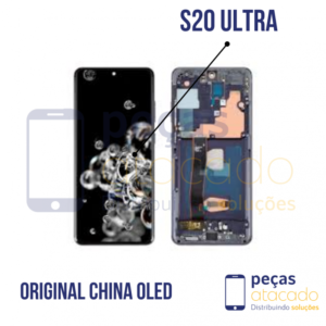S-1031 FRONTAL SAMSUNG S20 ULTRA COM ARO PRETO ORIGINAL CHINA OLED