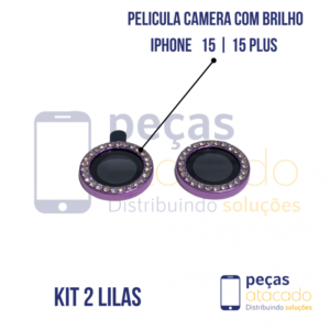 PELICULA DE CAMERA IPHONE 15 | 15 PLUS COM BRILHO LILAS (KIT)