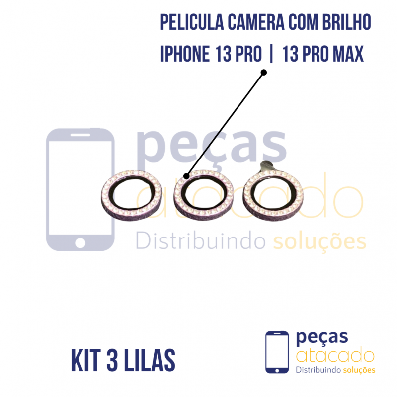 PELICULA DE CAMERA IPHONE 13 PRO | 13 PRO MAX COM BRILHO LILAS (KIT)