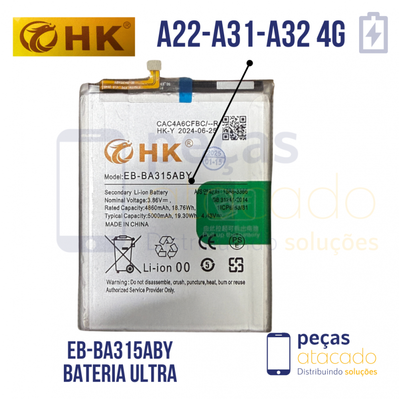 BA-0010 BATERIA 1 LINHA SAMSUNG A22 (SM-A225) A31 (SM-A315) A32 (SM-325) (EB-BA315ABY)
