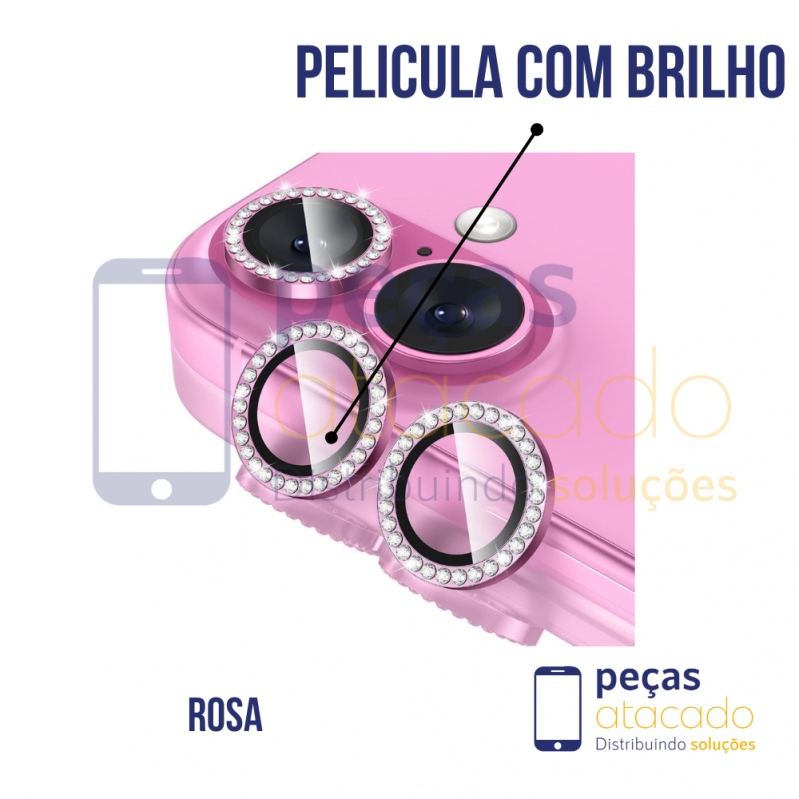 PELICULA DE CAMERA IPHONE 16 | 16 PLUS COM BRILHO ROSA (KIT)