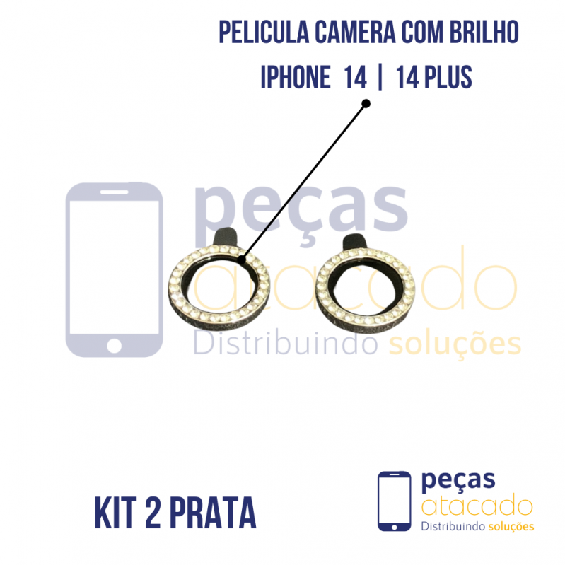 PELICULA DE CAMERA IPHONE 14 | 14 PLUS COM BRILHO PRATA (KIT)
