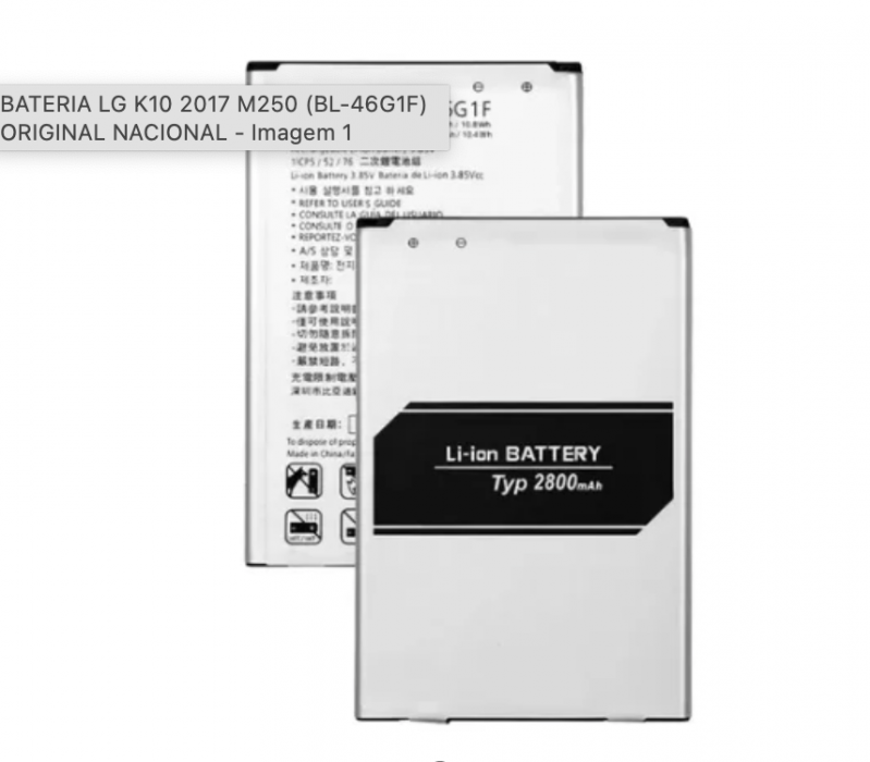 BA-0497 BATERIA ORIGINAL NACIONAL LG K10 2017 (M250) (BL-46G1F)