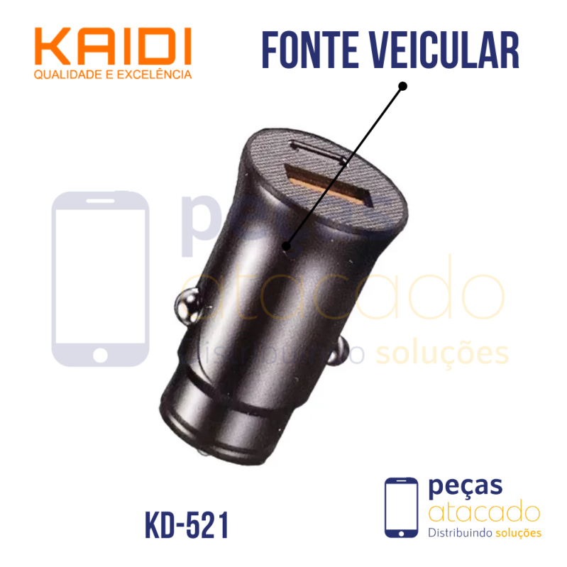 FONTE VEICULAR KAIDI USB | TIPOC PD 20W (KD-521)