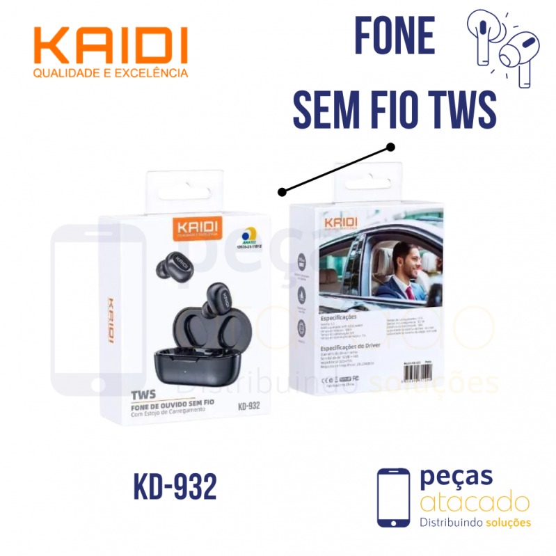 FONE DE OUVIDO SEM FIO KAIDI TWS (KD-932)