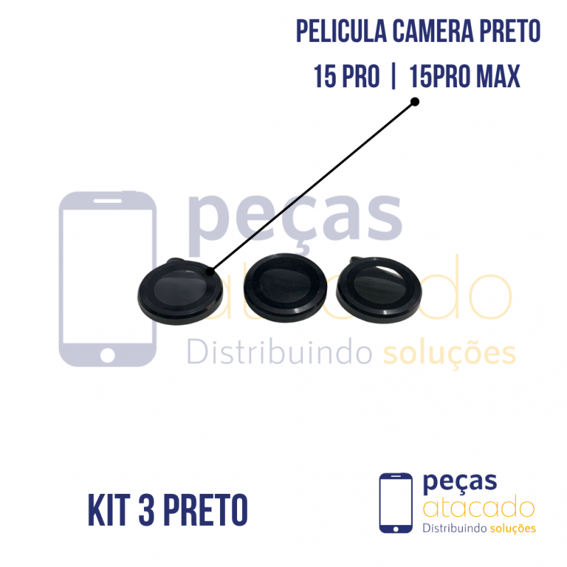 PELICULA DE CAMERA IPHONE 15 PRO | 15 PRO MAX PRETO (KIT)