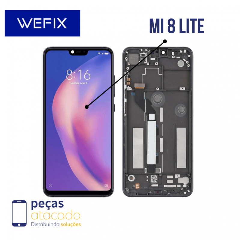 S-0676 FRONTAL XIAOMI MI 8 LITE (M1808d2tg ) COM ARO PRETO WEFIX IPS