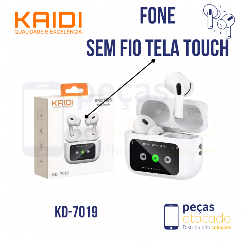 FONE DE OUVIDO KAIDI SEM FIO TELA TOUCH (KD-7019)