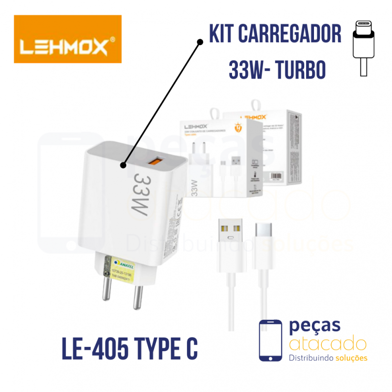 KIT CARREGADOR (LEHMOX) USB + C PARA TIPO C 45W (LE-405)